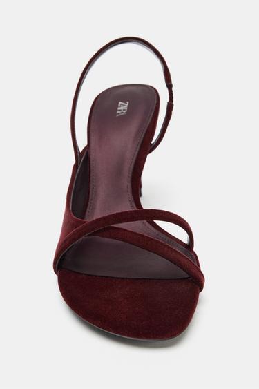 SANDALES À TALONS EFFET VELOURS - Rouge bourgogne de Zara - Image 3