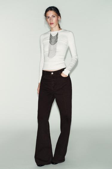 Zara LONG SLEEVE RIBBED T-SHIRT - Gray marl