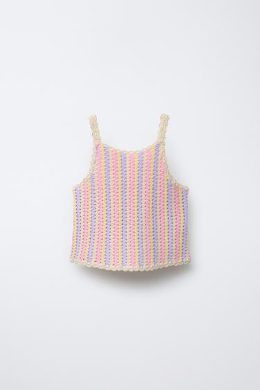 Zara STRIPED KNIT TOP - Pastel pink
