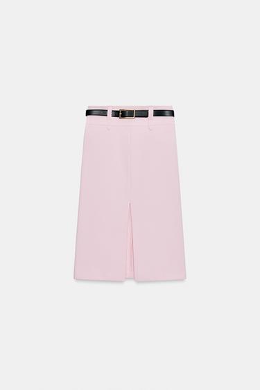 Zara BELTED PENCIL MIDI SKIRT - Pink
