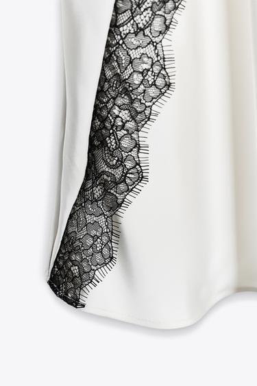 SATIN MIDI SKIRT WITH LACE - Ecru by Zara - Image 8