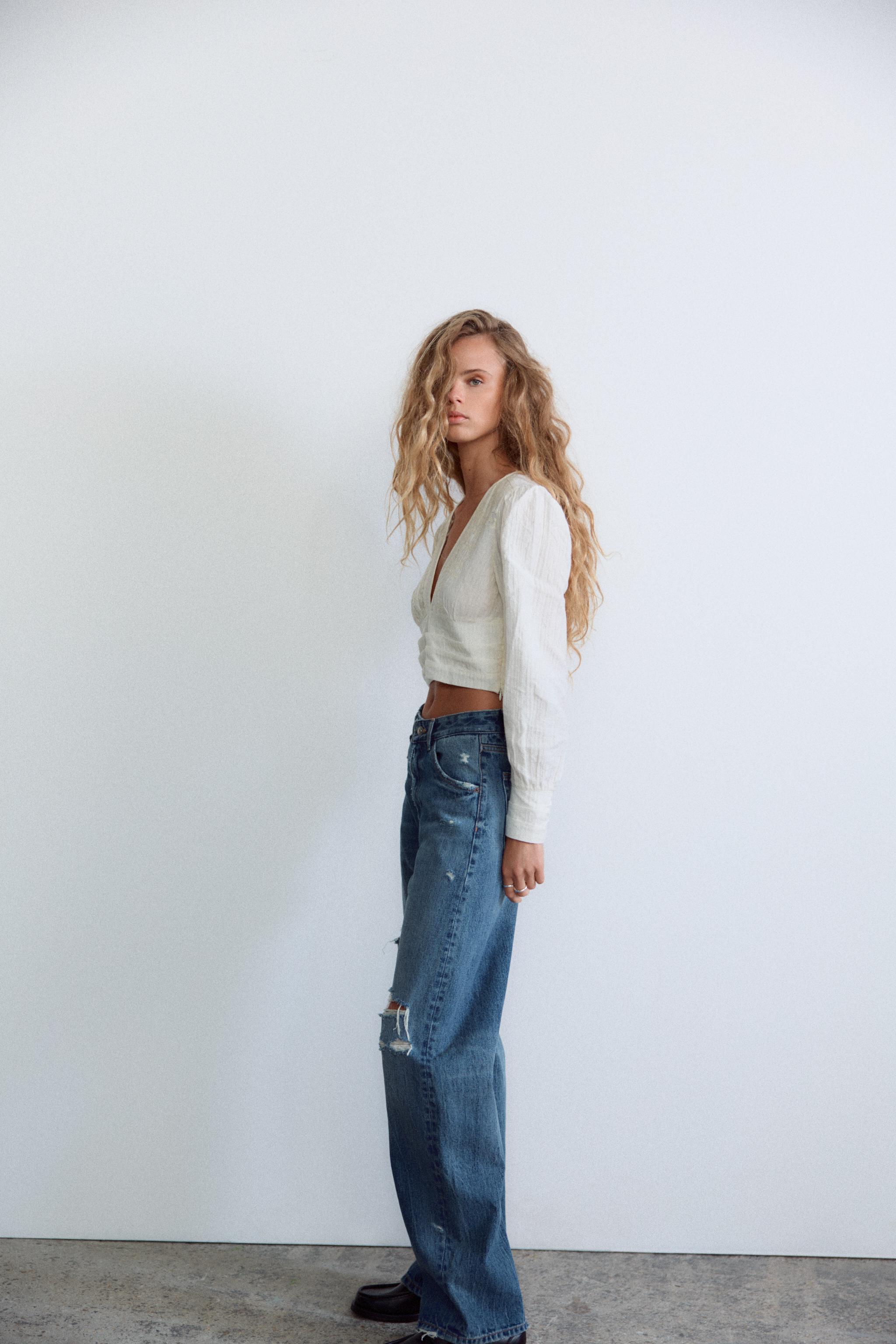 【ZARA】TRF CURVE ハイウエストジーンズ 6045/051/251 TRF CURVE HIGH-WAIST JEANS - Oyster-white | ZARA United States
