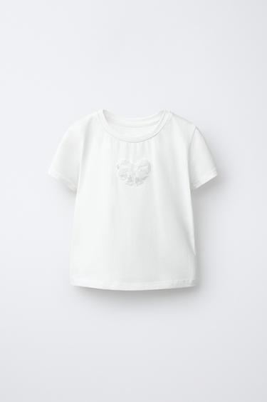 T-SHIRT WITH BEADED BOW - White by Zara - Image 0