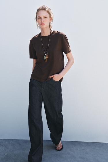 BASIC COTTON T-SHIRT - Brown by Zara - Image 0