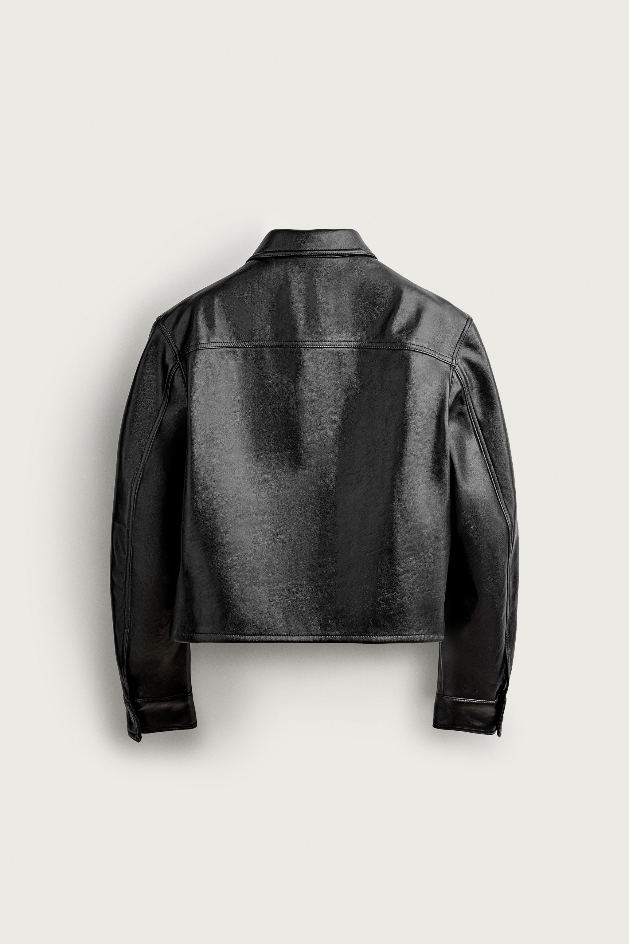 CROPPED-FIT FAUX LEATHER-EFFECT OVERSHIRT