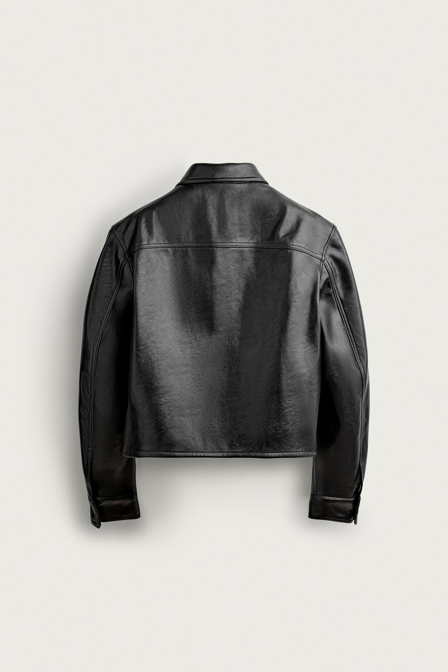 Мужская укороченная рубашка-куртка Zara из экокожи, цвет: Чёрный — фото 8
