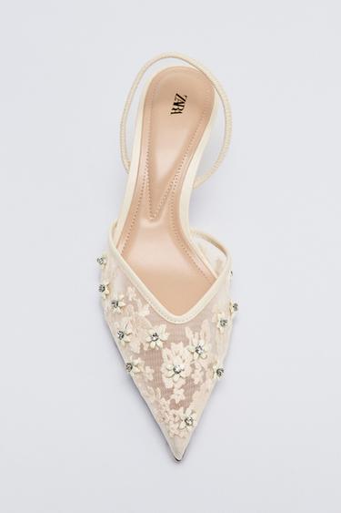 CHAUSSURES À TALONS EN MESH AVEC FANTAISIE - Blanc de Zara
