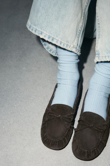 SPLIT SUEDE LOAFERS - Brown by Zara - Image 1
