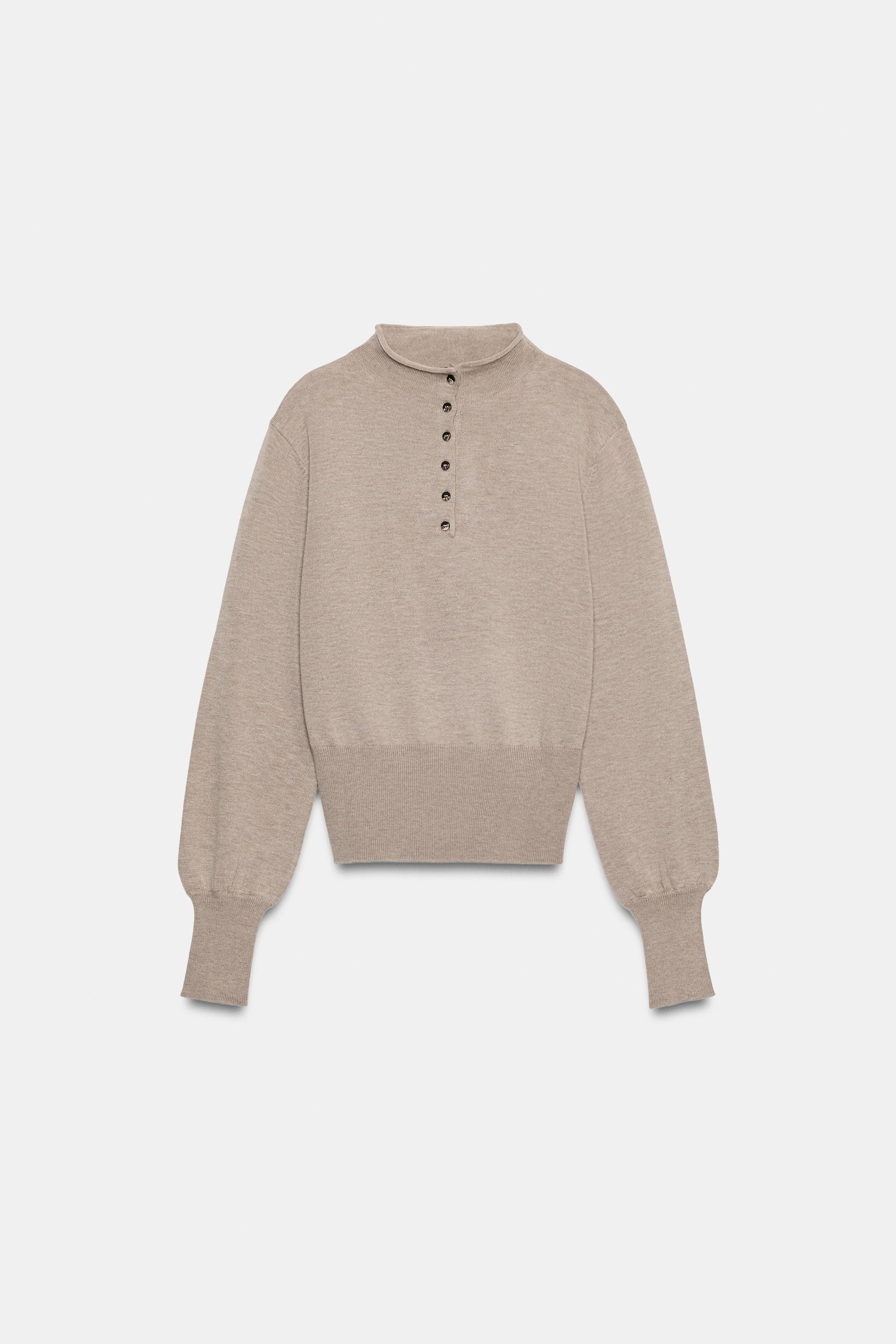 HIGH-NECK BUTTON KNIT SWEATER thumbnail 6