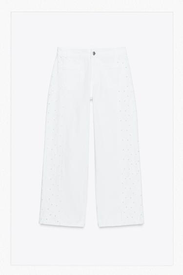 JEANS BORDADOS PERFORADOS - Blanco de Zara