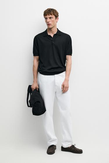 Zara Wool blend knit polo shirt - Black