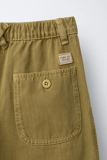 HERRINGBONE BAGGY TROUSERS - Khaki by Zara - Image 3