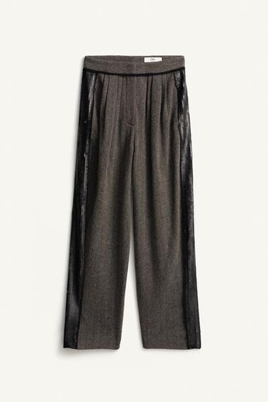 CALÇA MISTURA DE LÃ PREGAS LANTEJOULAS LIMITED EDITION - Marrom da Zara