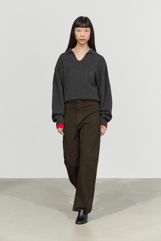 Pantalon carrot fit detalle costuras - Chocolate de Zara - Imagen 0