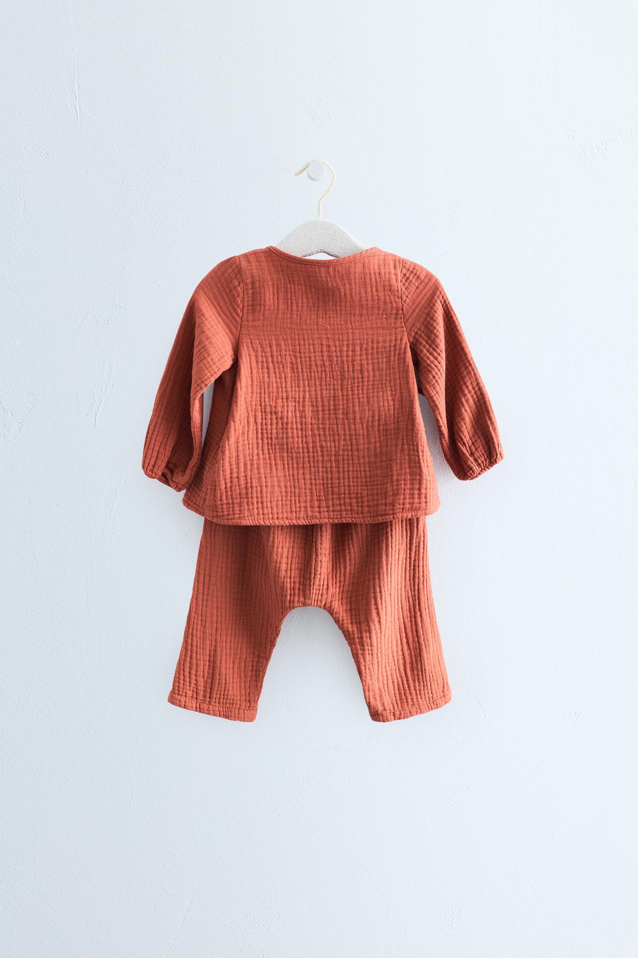 ZARA TIMELESS - TEXTURED SHIRT AND PANTS SET — Russet