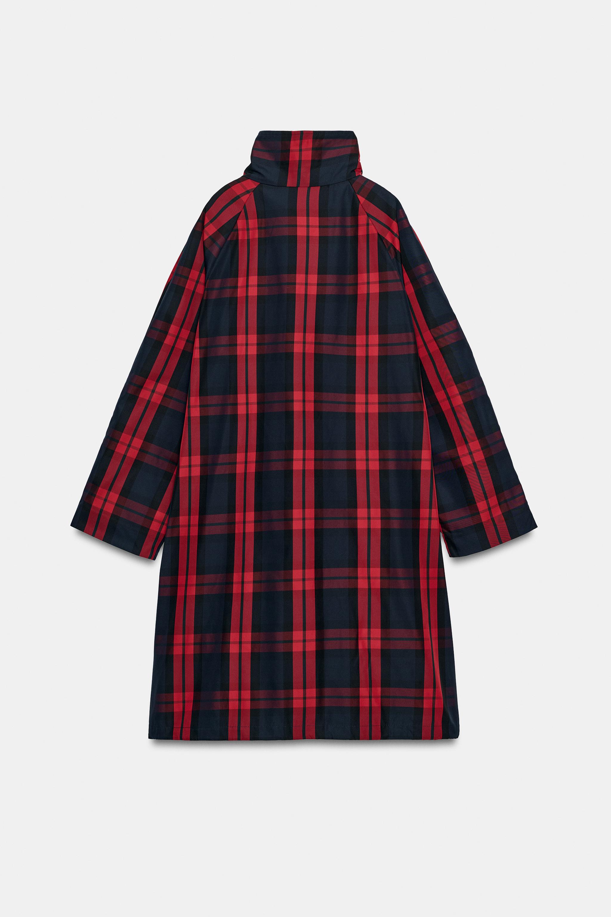 【未使用】ZARA ZW COLLECTION トレンチコート風ミディ丈スカート ZW COLLECTION チェック ミディトレンチコート - レッド／紺 | ZARA