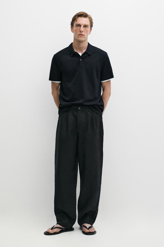 Polo texturé 100 % coton - Bleu marine de Zara - Image 0