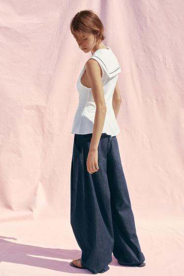 TOP EN POPELINE AVEC LISERÉS ET LACET - Blanc de Zara - Image 2
