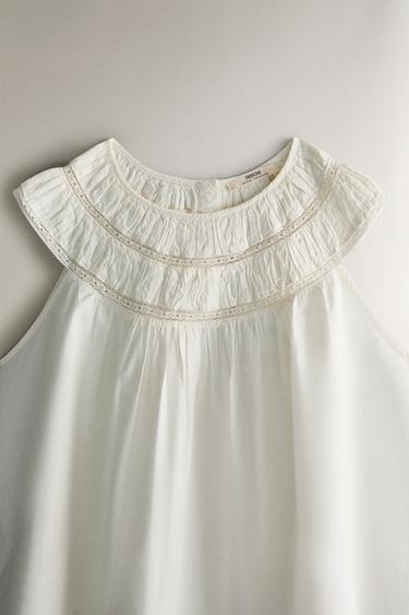 TOP WITH GATHERING AND LACE - Ecru by Zara - Image 1