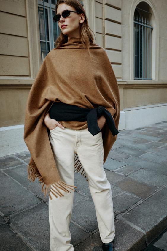 Zara SOFT FRINGED SCARF - taupe brown - Image 0