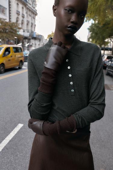 MITAINES MATIÈRE SYNTHÈTIQUE COMBINÉES - Marron de Zara