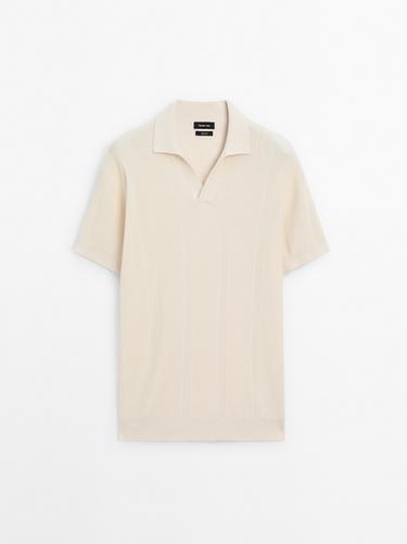 Zara Short sleeve cotton knit polo shirt - Beige
