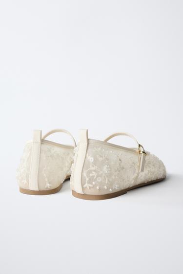 BALLERINAS WITH FAUX PEARLS - Ecru White by Zara - Image 4