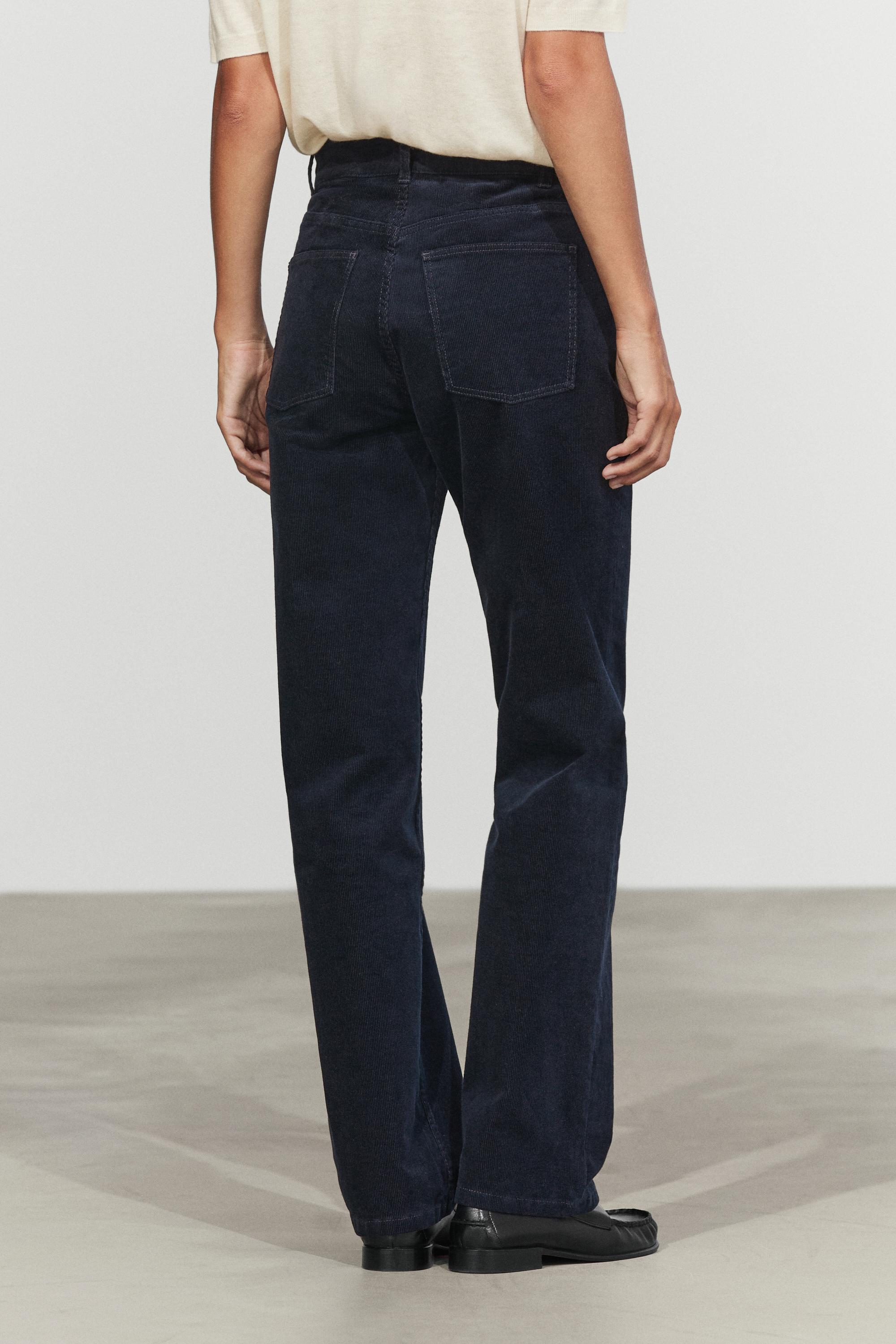 Pantalon slim straight taille moyenne en microvelours