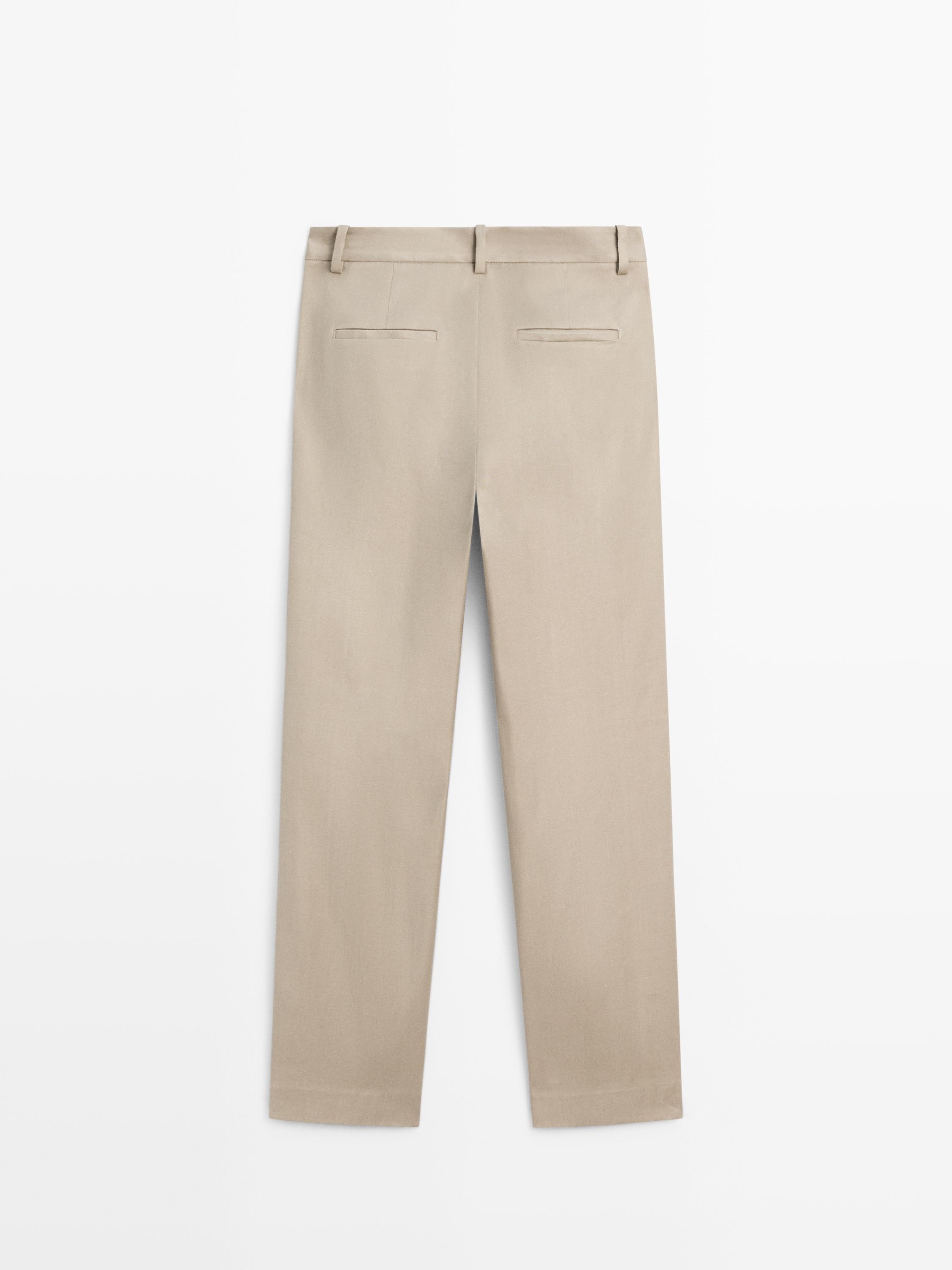 Straight-leg linen blend trousers