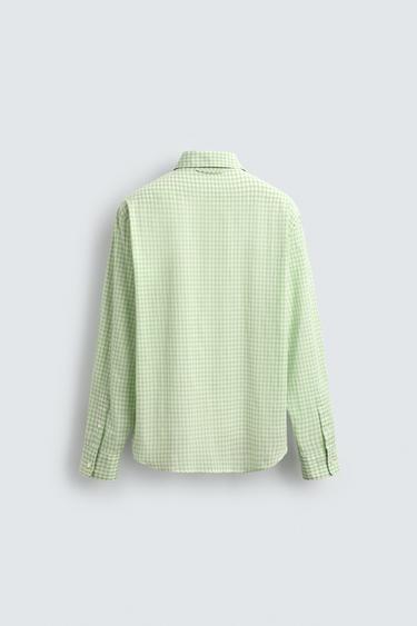 REGULAR FIT CHECK SHIRT - Pastel green by Zara - Image 7