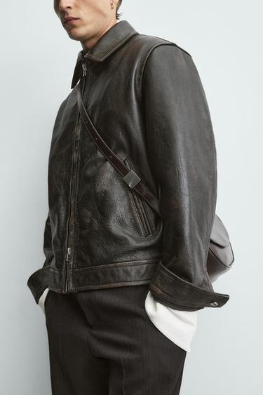 LEATHER CROSSBODY BAG - Brown by Zara - Image 0