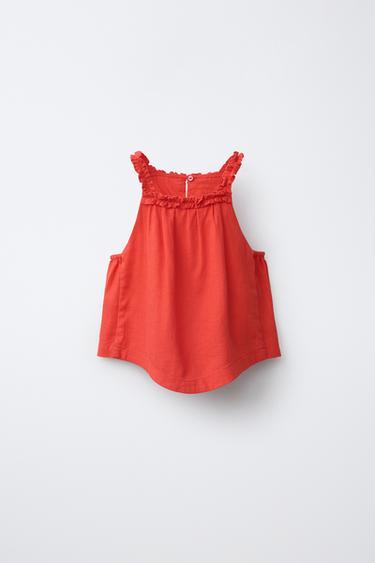 LINEN BLEND HALTER TOP - Red by Zara