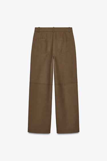 FAUX SUEDE STRAIGHT-LEG TROUSERS - Brown by Zara - Image 2