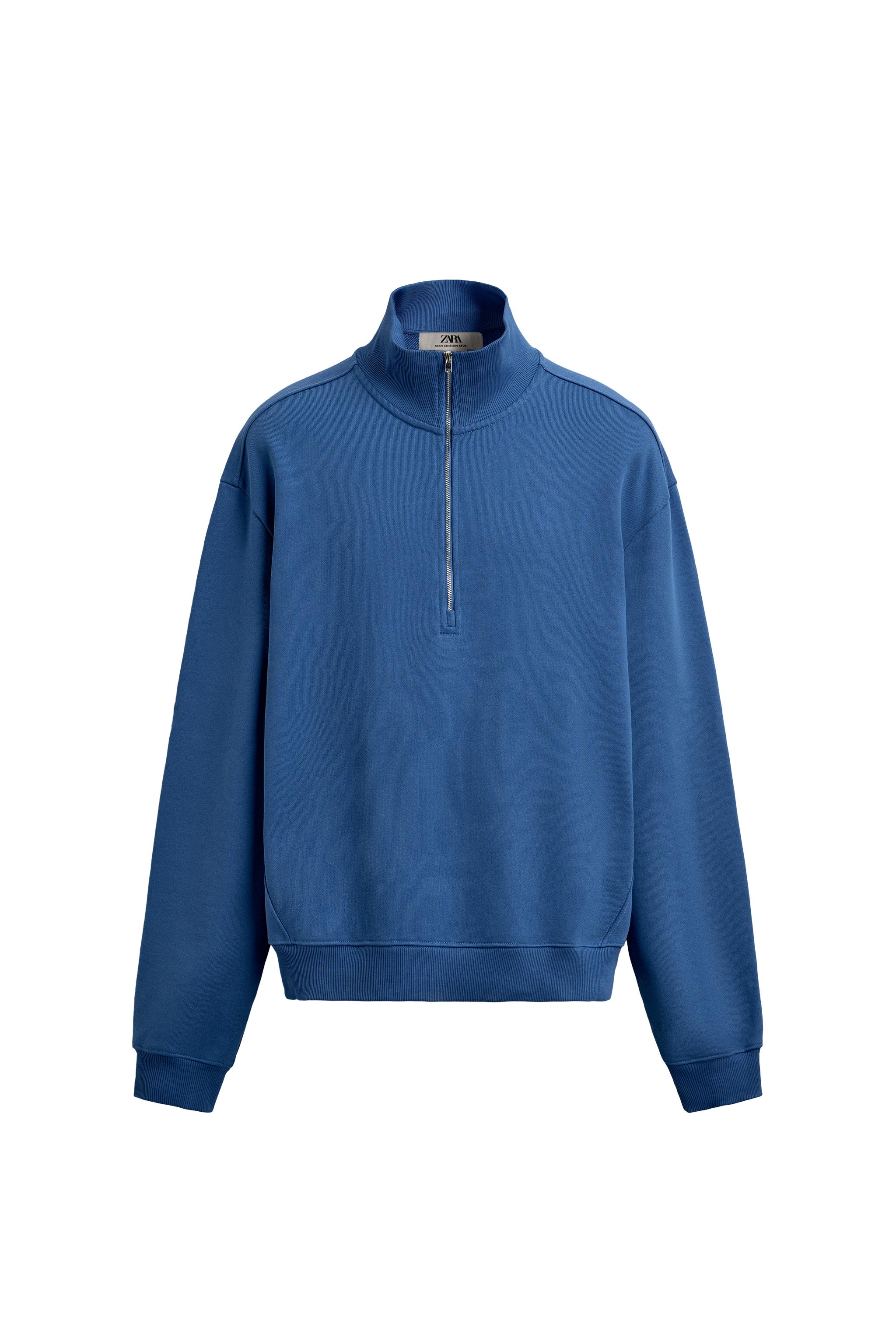 REGULAR FIT QUARTER-ZIP SWEATSHIRT - Blue | ZARA India