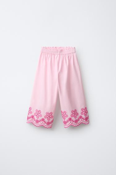 Zara EMBROIDERED FLORAL CULOTTES - Pink
