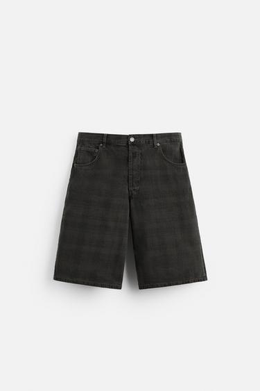 CHECKED PRINT DENIM BERMUDA SHORTS - Green by Zara