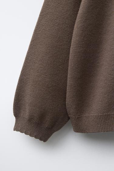 PULL EN MAILLE À COL CLAUDINE ET FLEURS - Marron / Taupe de Zara - Image 3