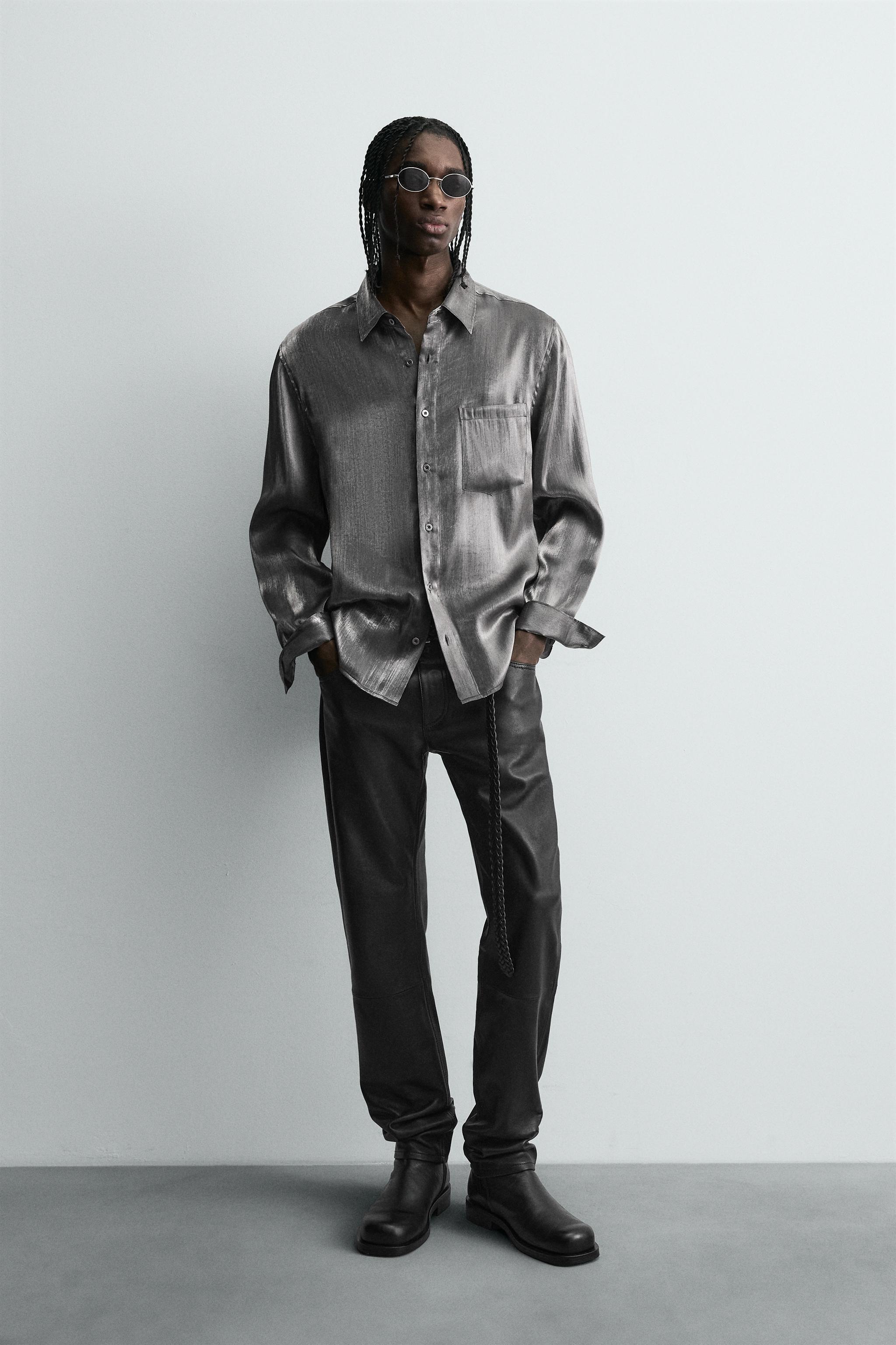 フルイドグリッターシャツ - シルバー | ZARA Japan / 日本