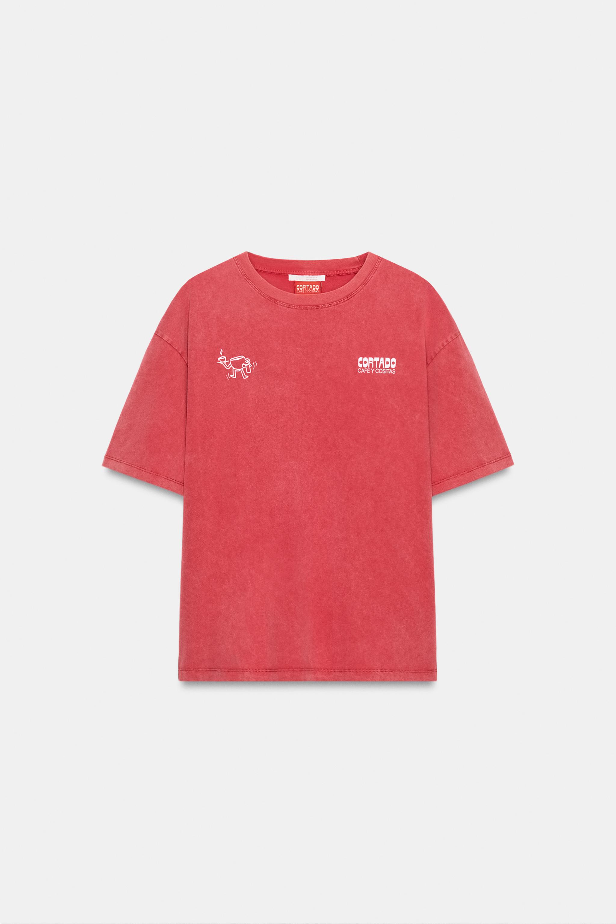 CUT PRINT WASHED EFFECT T-SHIRT