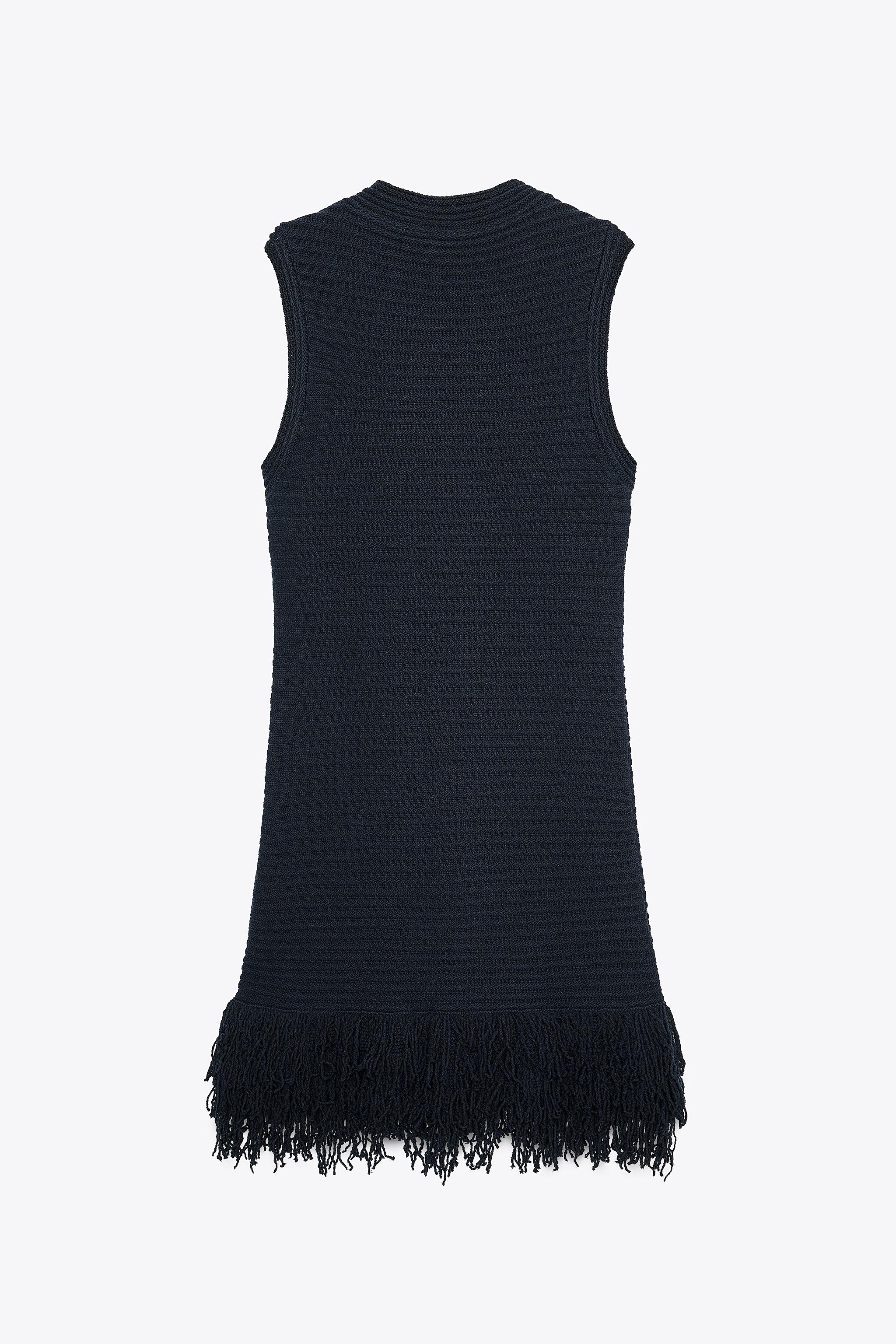 ZARA フリンジ付きチェック柄ニットジャケット 4331/004 ZARA フリンジ付きチェック柄ニットジャケット 4331/004 (ZARA