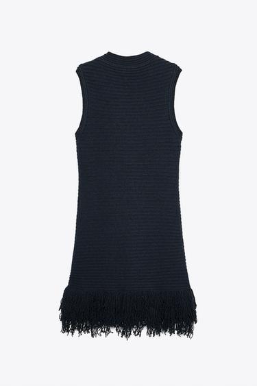 ROBE EN MAILLE QUADRILLÉE À FRANGES - Bleu marine de Zara - Image 7