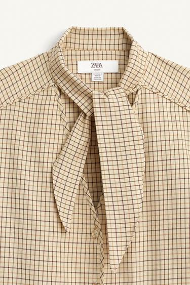 CHEMISE À CARREAUX AVEC NŒUD ÉDITION LIMITÉE - Beige clair de Zara - Image 7