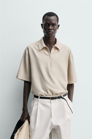 VETOKETJULLINEN TEKNINEN PIKEEPAITA - Mid-ecru Zaralta