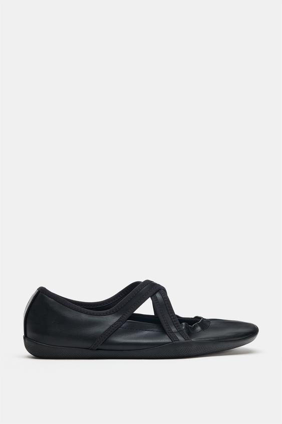 Женские балетки Zara Cross-Strap Sporty Ballet, цвет: Чёрный