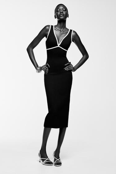 Zara CONTRAST TRIM DRESS - Black
