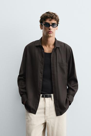 CAMISA FLUIDA BOLSILLO - Marrón de Zara
