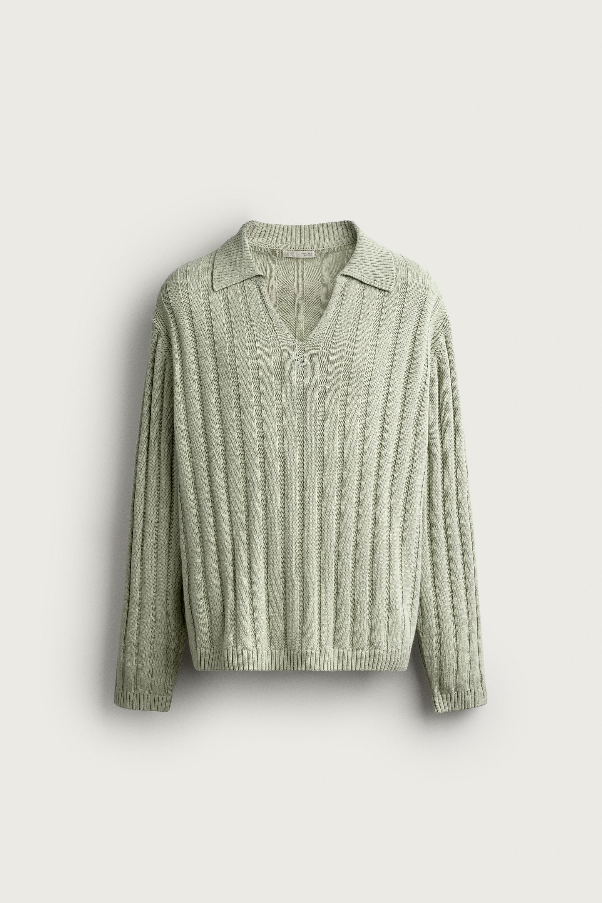 LINEN-COTTON RIBBED KNIT POLO