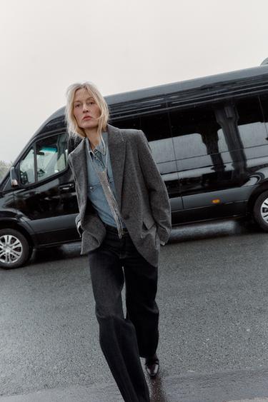 VESTE À CHEVRONS AVEC LAINE - Gris / Marron clair de Zara - Image 0