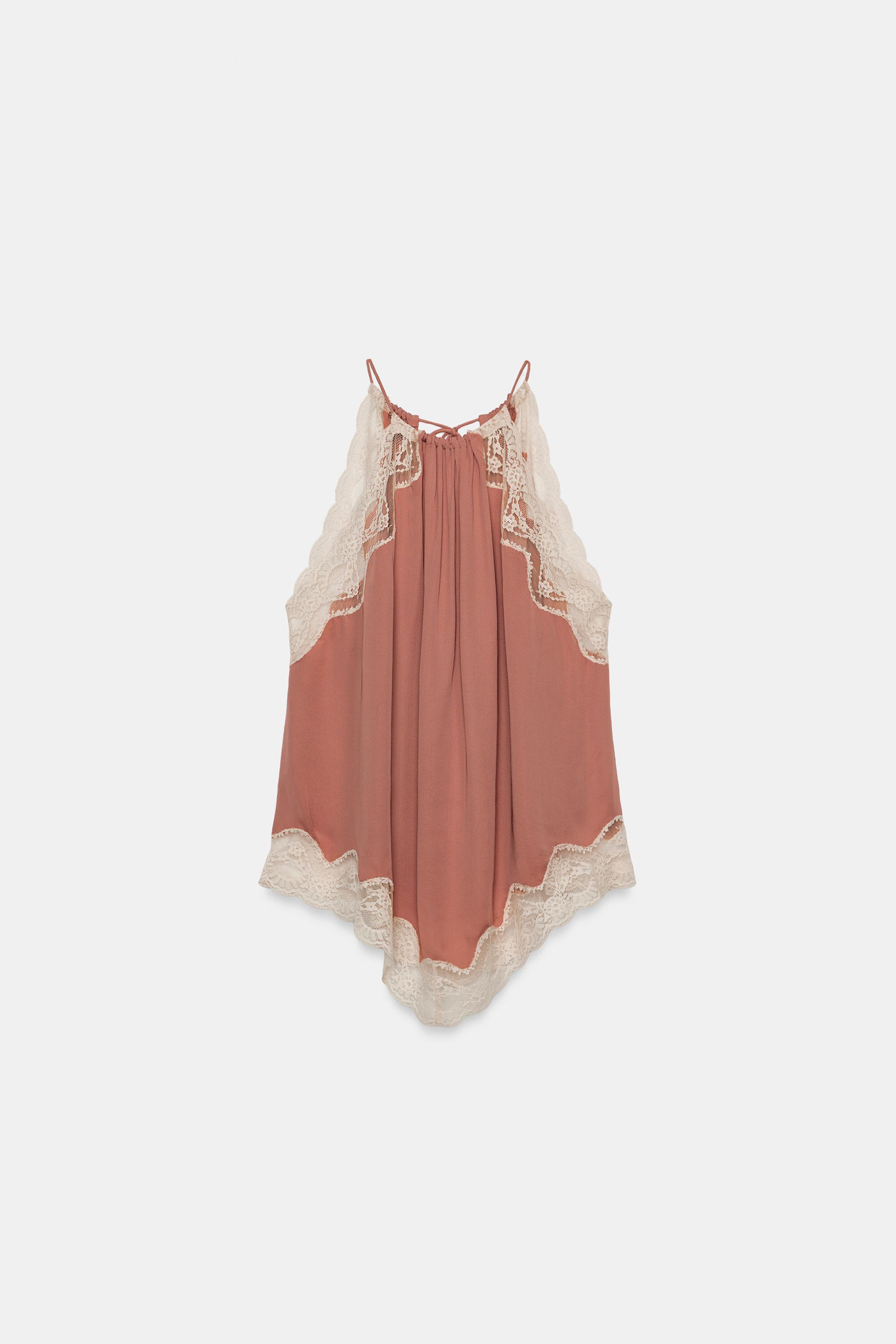 ZW COLLECTION LACE HALTER TOP - Coral pink | ZARA United Kingdom