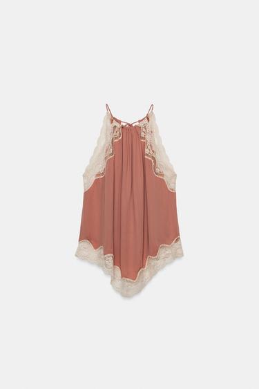 توب هاتر دانتيل ZW COLLECTION - وردي مرجاني الخاص بـ Zara